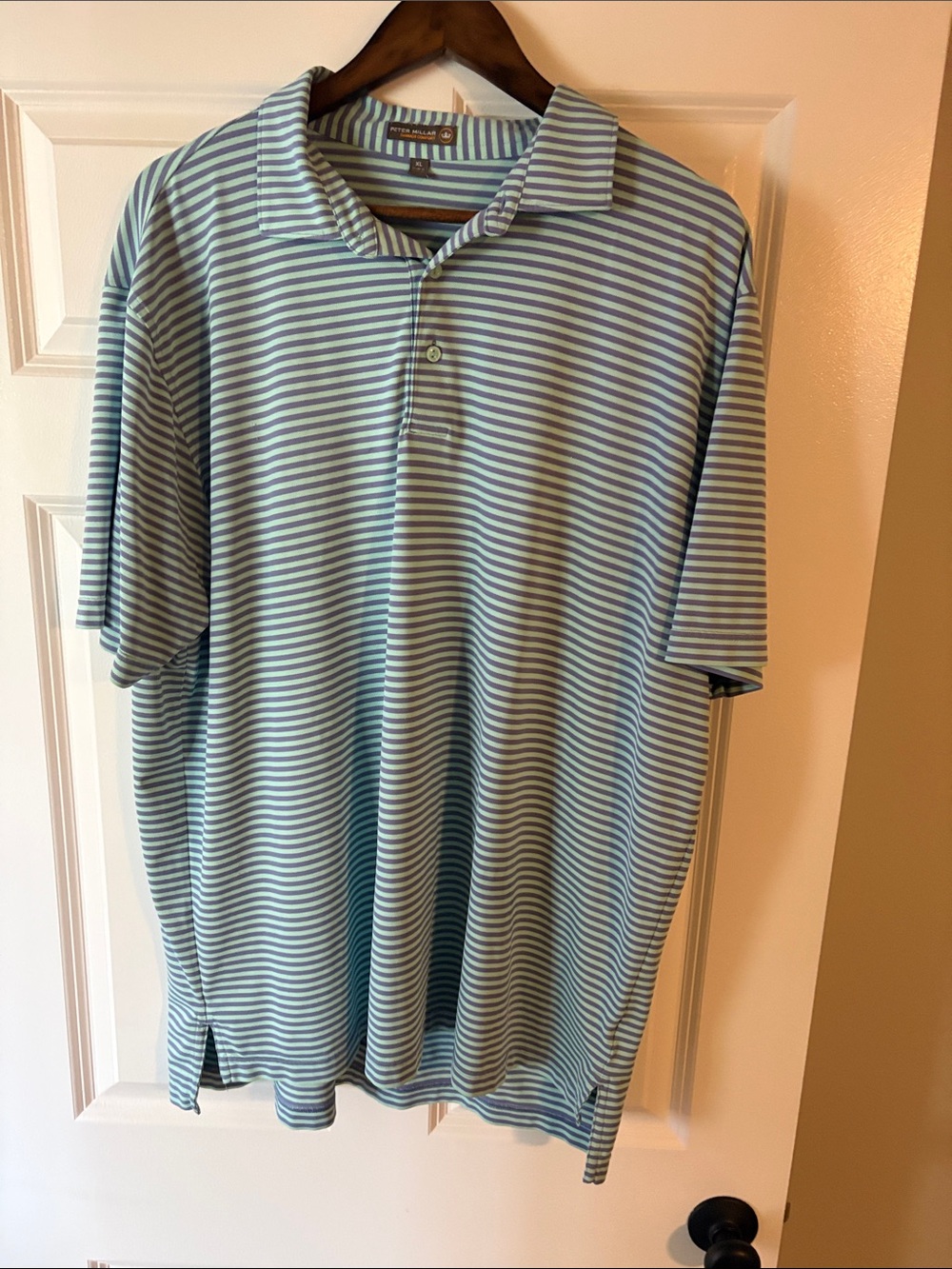 Peter Millar Light Blue and White Striped Polo Shirt
